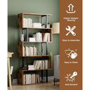5-Tier S Shaped Bookcase In Rustic Brown Wood Shelving