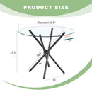 Modern Circular Transparent Tempered Glass Round Table with Black Metal Legs, 36.6 Inches Diameter