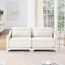 Elegant Two-Seater Chenille Fabric Sofa with Lumbar Pillows and Ergonomic Design in Beige