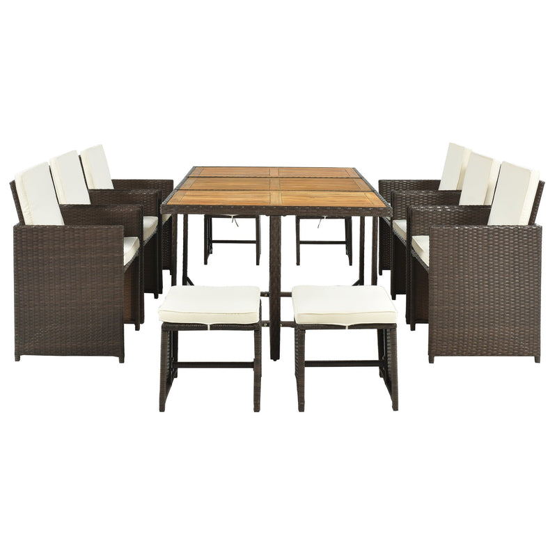 Walker Edison | Outdoor 11-Piece All-Weather Wicker Dining Table Set