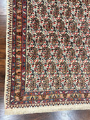 Persian Rug 4x6, Mashad Kashmar Rug, Boteh Paisley Design, Allover Repeated Pattern, Ivory Hand Knotted Vintage Semi Antique Persian Oriental Carpet