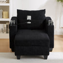 Convertible Chaise Lounge Sofa Chair Bed with USB Ports, Cup Holders & Storage, Black Corduroy, 37.4'