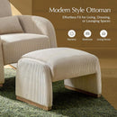Beige Corduroy Ottoman With Contemporary Wood Legs