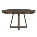 TREXM 5-Piece Retro Functional Dining Set, Round Table with a 16'W Leaf and 4 Upholstered Chairs for Dining Room and Living Room (Walnut)