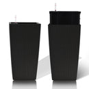 Square Planter for Indoor or Outdoor Use, 22-Inch High Faux Rattan Design Flower Pot with Automatic Watering System for Porch, Patio, Backyard, Makes Keeping Flowers Easier (Pack of 2, Black)