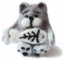 Chubby Grey Cat with Fish Needle Felting Kit by Charivna Mit V-04C