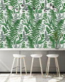 Ferns Leaves on White Wallpaper