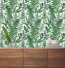 Ferns Leaves on White Wallpaper