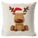 Festive red & black plaid elk print linen pillowcase living room decor