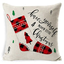 Festive red & black plaid elk print linen pillowcase living room decor