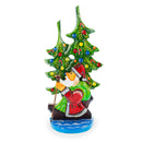 Did Moroz (Santa) and Christmas Tree Hand Carved Ukrainian Wooden Figurine 12.25 Inches