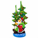 Did Moroz (Santa) and Christmas Tree Hand Carved Ukrainian Wooden Figurine 12.25 Inches