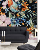 Dark Wallpaper with Berries and Birds