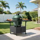 Outdoor Grill Table for Big Green Egg Style BBQ, Metal Grill Cart with 2 Folding Panels, Black Metal, 59.3 x 27.6 x 31 Inches