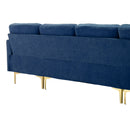 Elegant Convertible L-Shape Sectional Sofa Couch with Movable Ottoman, Velvet Upholstery, Blue