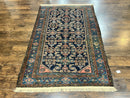 Antique Persian Tribal Rug 5x7, Navy Blue & Pink, Hand Knotted Handmade 1920s Wool Rug, Allover Pattern, Persian Hamadan Rug