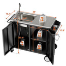 Outdoor Grill Cart with 304 Stainless Steel Sink and Cabinet, Black and Silver, L38' x W18' x H35'