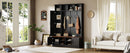 ON-TREND Versatile 3-in-1 Hall Tree with 6 Hooks, Farmhouse Walnut Storage Bench with Adjustable Shelves, 55'W Modern Entryway Coat Rack with Multiple Storage Space for Mudroom, Living Room, Black