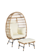 Wicker Egg Chair,Rattan Egg Chair Indoor Outdoor,Oversized Large Egg Chairs 600lbs with Ottoman and Thick Cushions for Porch, Backyard, Balcony