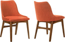 Orange Fabric and Walnut Wood Dining Side Chairs Set of 2