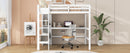 Full Size Loft Bed with Multifunction Shelves and Under-bed Desk, White