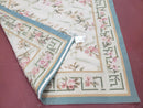 Vintage Aubusson Area Rug, Aubusson Flat weave Carpet, Floral Geometric Pattern, Beige Teal Green, 4x6 Rug, European Design