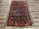 Antique Seychour Rug 4x7, Collectible Kuba Caucasian Carpet, Wool Handmade, Red Navy Blue Cream, Repeated Allover Motif, Early 20th Century