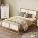 Modern Style Full Size Solid Wood Platform Bed for Kids, Teens, Adults, No Need Box Spring, Walnut and White