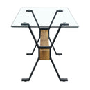 Table and chair set.79'x31.5' with X-shaped Black Metal Table Legs,Wood Grain Textured MDF Crossbeam.Paired With 8 Modern Mid-Century Style Upholstered Side Black PU Chairs.