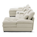 U-shaped Beige Upholstered Sofa with Console and Cupholders for Living Room