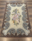 Antique American Hooked Rug 3 x 4.6, Vintage, Floral