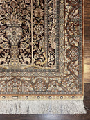 Turkish Silk Hereke Rug 2x3, Floral Vase Tree of Life Birds, Silk Pile on Silk Foundation, Vintage Oriental Carpet, Very Fine, Signature