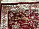 Turkish Silk Hunting Design Rug 4x6, Dark Red & Ivory, Bamboo Silk, New