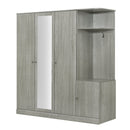 4-Door Wardrobe with Shelves, Drawers, and Full-Length Mirror, Gray