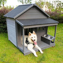 Large balcony doghouse, 44.2" long x 44.6" wide x 44.6" high solid wood asphalt roof dog house for large dogs with large terrace, weatherproof large dog house,Complimentary a good cleaning mat