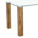 A 49.6 * 30 Inch Transparent Tempered Glass Dining Table With Rectangular Wood Color MDF Wood Grain Legs, Combining Simplicity And Quality.Can Easily Blend Into Various Decoration Styles.