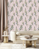 Pink Wallpaper with Meadow Flowers