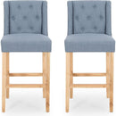 Vienna Contemporary Fabric Tufted Wingback 31 Inch Counter Stools, Set of 2, Light Blue and Natural