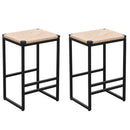 Boho Style Backless Bar Stools (Set of 2) With Paper Rope Woven Seat & Metal Frame For Kitchen Counter