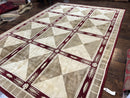 Indo Tibetan Rug 10x14, Nepali Carpet, Large Soft Wool Area Rug, Olive Tan Maroon, Contemporary Rug 10 x 14 ft Living Room Rug, Handmade Rug