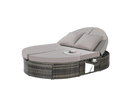 Outdoor Patio Round Daybed, Sun Bed with Adjustable Backrests and Foldable Cup Trays, Reclining Outdoor Lounger Wicker Rattan Patio Daybed with Cushions and Pillows for Backyard Poolside