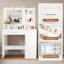 Vanity Desk with Mirror and Adjustable LED Lights, 3 Lighting Modes, Drawer and Storage Cabinet, White MDF