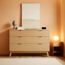Fluted 49Inch Serpentine Dresser Oak Finish Contemporary