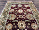 Indo Mahal Rug 6x9, Large Flowers Allover, Maroon and Green, Handmade Wool Area Rug, Vintage Rug, Indian Oriental Carpet, Hand Knotted Rug