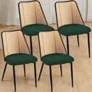 Green Rattan Dining Chairs Set of 4,Boucle Chairs with Natural Cane Back, Upholstered Dining Room Kitchen Chair for Dining Room Kitchen, Living Room