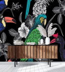 Stylish Dark Wallpaper with Parrots