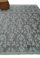 Fine 8x10 Hand Knotted Gray and Ivory Traditional Modern Style Art Art Silk Rug, Living Room Rug