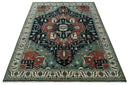 Fine 9x12 Hand Knotted Brown, Black, Blue and Ivory Traditional Wool Area Rug