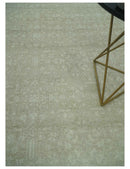 Fine Antique Design Ivory and light Olive Traditional Hand Knotted 8x10 wool area Rug