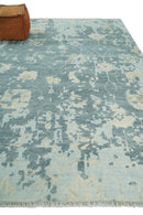Fine Antique 8x10 Beige and Blue Abstract Hand Knotted Wool Area Rug | TRDCP506912